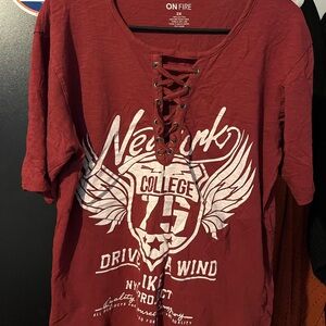 On Fire Red 3/4 Sleeve Cut Out Tee